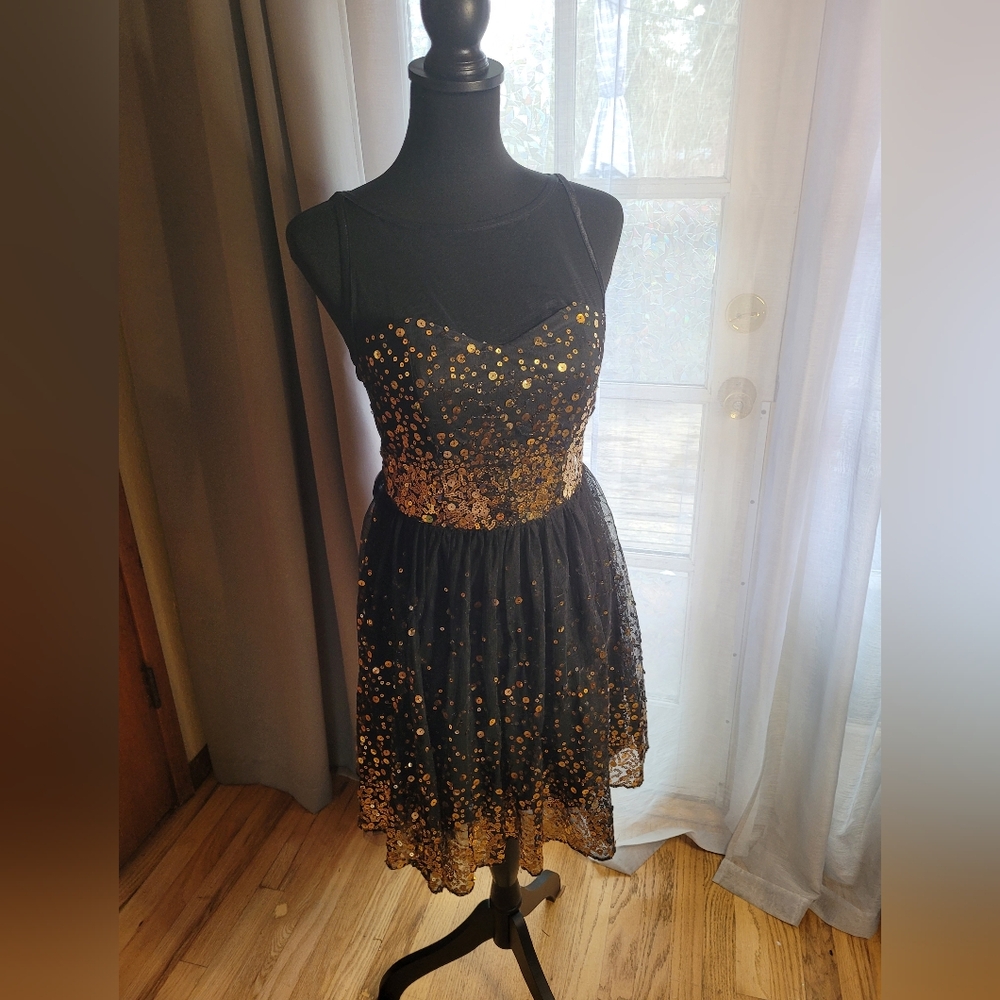 Chic Black and Gold Sequin Dress